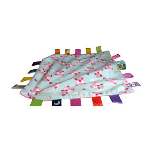 Taggies Owl aqua Pink 12x12 Security Blanket lovie tags Lovey
